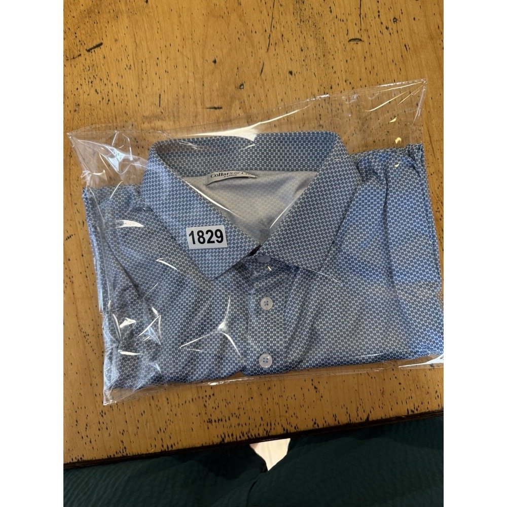 Collars & Co Dress Collar Polo Mens XL Performance Blue Geometric Print All Over - Picture 8 of 8